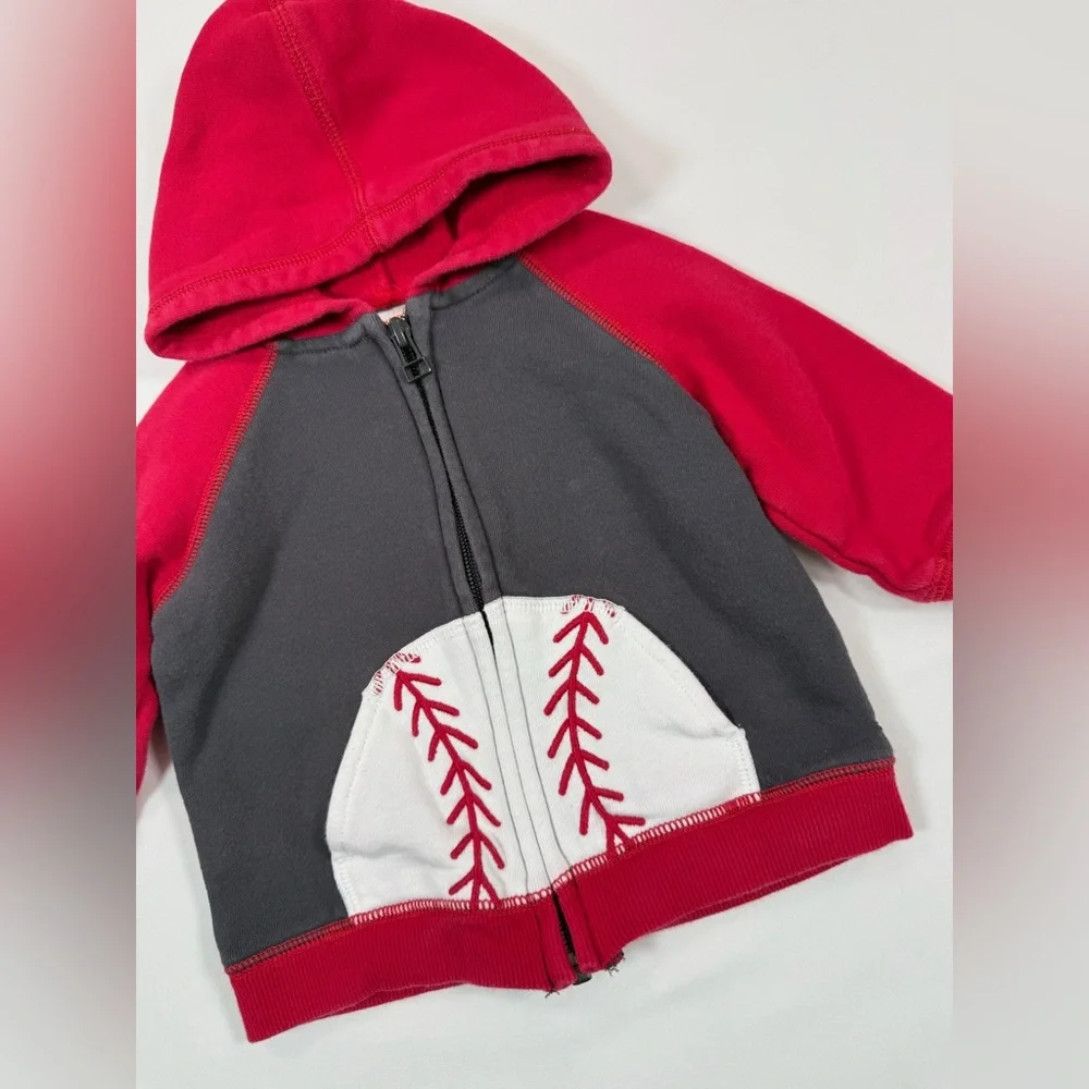 GYMBOREE Baby Boys’ Red‎ Baseball Pocket Slugger Raglan Full Zip Hoodie 6-12M